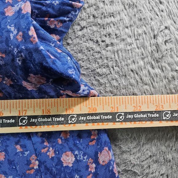 Free People Boho Top Blouse Women XS‎ Long Sleeve Floral Blue Preppy - Picture 7 of 10